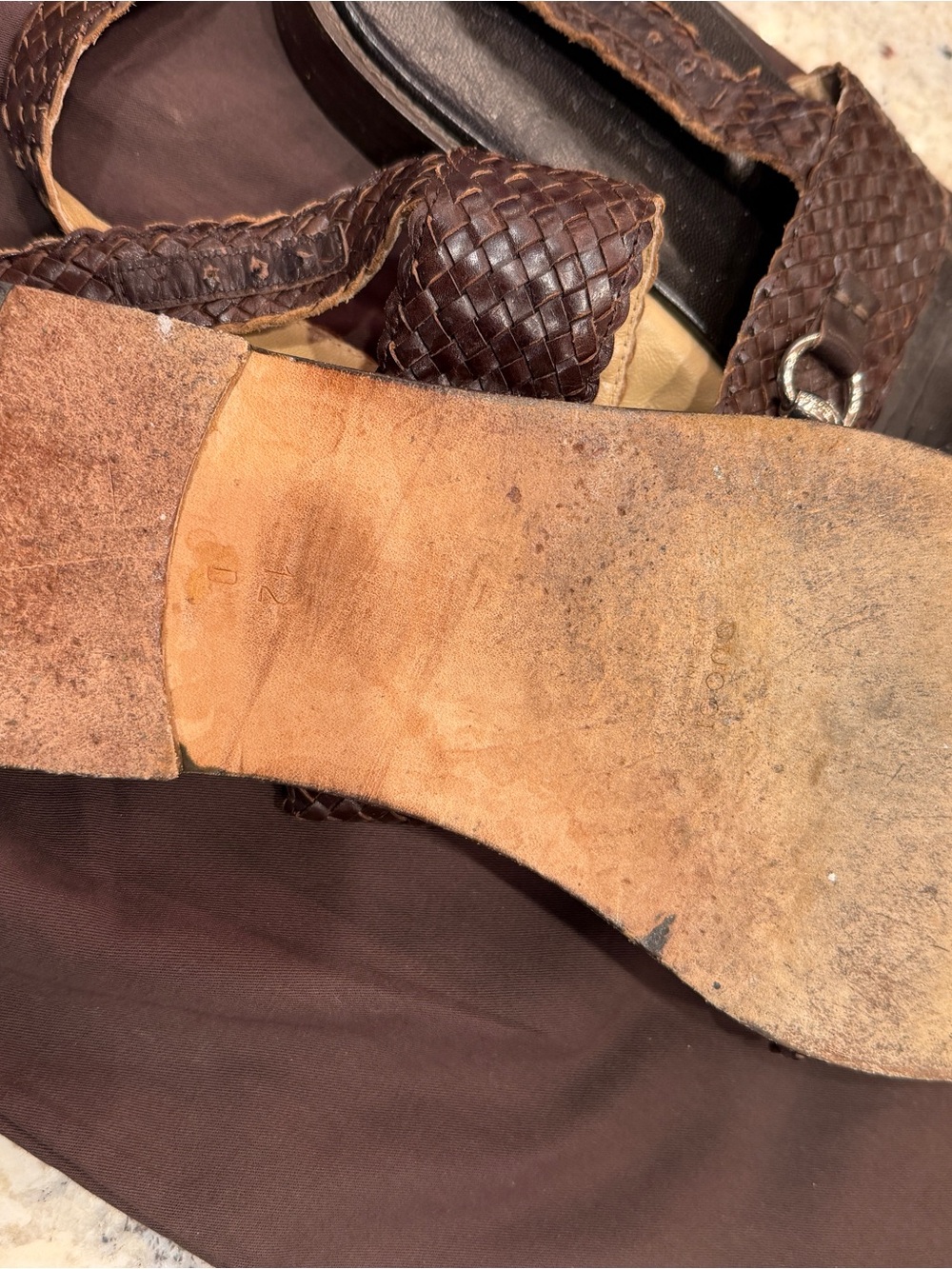 Vintage Gucci Brown Woven Leather Men’s Sandals with Silver Horsebit, size 12M. - Picture 6 of 8
